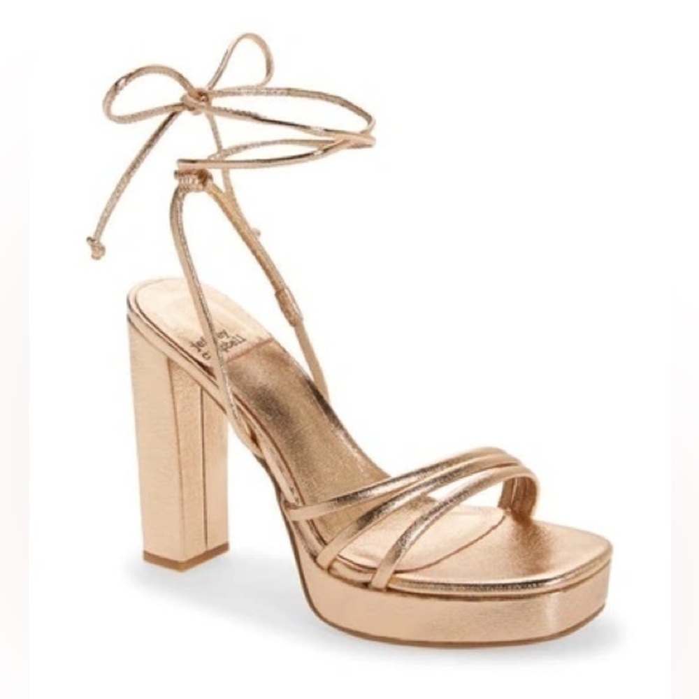 NEW Jeffrey Campbell Presecco Sandal in Rose Gold Metallic Size 10 Ankle Wrap